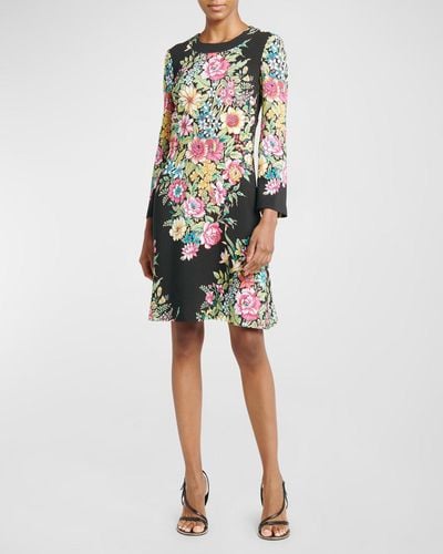 Etro Bouquet Floral-print Long-sleeve Jersey Dress - Multicolor