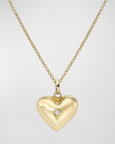 Zoe Lev 14k Gold Domed Heart With Tiny Diamond Necklace - Metallic