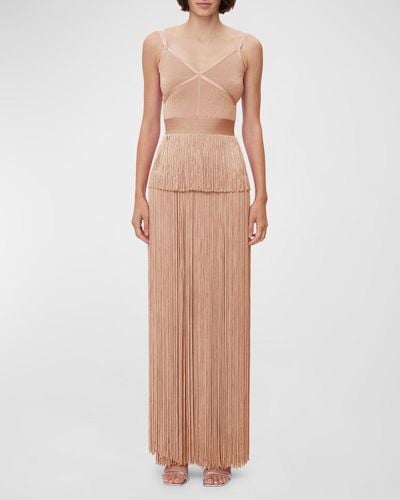 Hervé Léger Icon Metallic Ottoman Tiered Fringe Gown - Multicolor