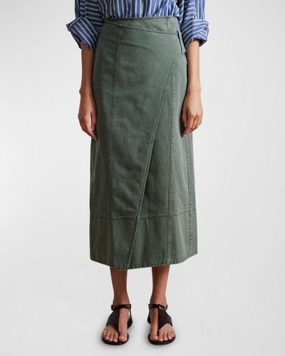 Apiece Apart Lahiri Straight Cotton Twill Midi Skirt - Green