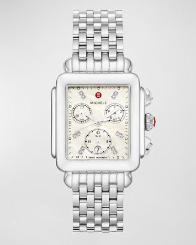 Michele Deco 18mm Stainless Steel Diamond Detail Watch - White