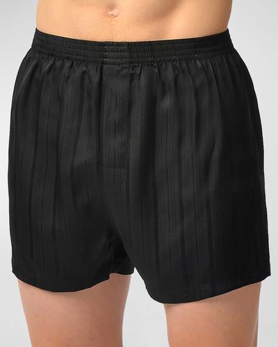 Majestic International Herringbone Stripe Silk Boxer Shorts - Black