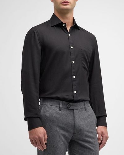 Isaia Cotton-Cashmere Sport Shirt - Black
