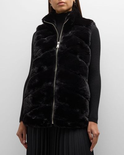 La Fiorentina Chevron Faux Mink Fur Vest - Black