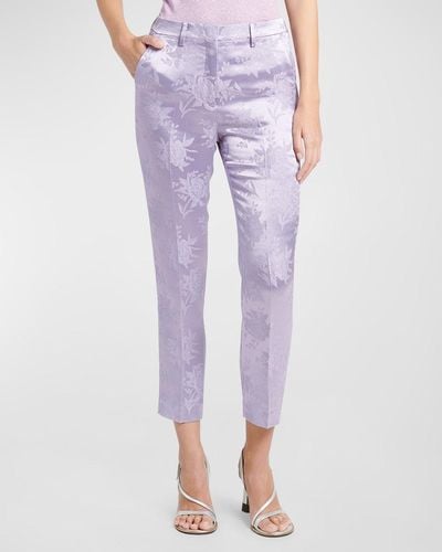 Etro Mid-Rise Fluid Floral Brocade Skinny-Leg Ankle Pants - Purple