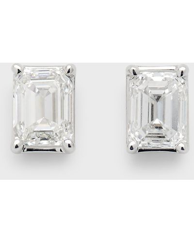 Neiman Marcus 18k White Gold Emerald-cut Diamond Stud Earrings - Metallic