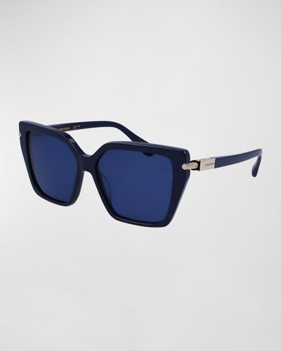 Ferragamo Logo Acetate & Metal Butterfly Sunglasses - Blue
