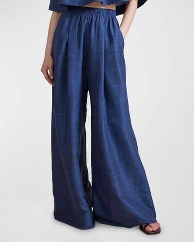Apiece Apart Suerte High-Rise Wide-Leg Silk Pants - Blue