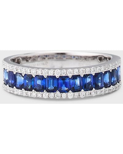 David Kord 18k White Gold Ring With Blue Sapphires And Diamonds, Size 6.5
