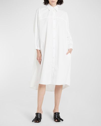 Marni Long-Sleeve Midi Shift Shirtdress - White