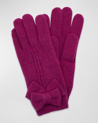 Portolano Jersey Knit Bow Cashmere Gloves - Purple