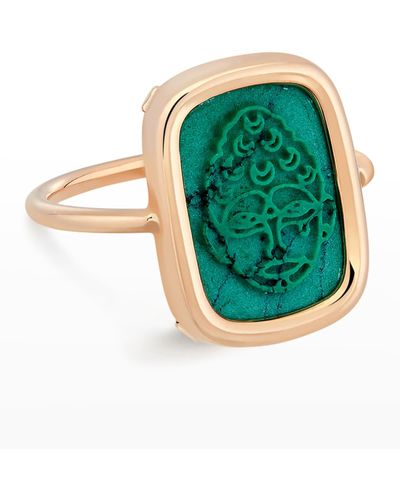 Ginette NY Rose Gold Turquoise Buddha Ring - Green