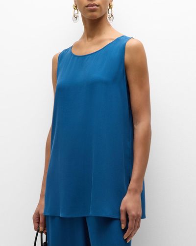 Eileen Fisher Scoop-Neck Georgette Crepe Tunic - Blue
