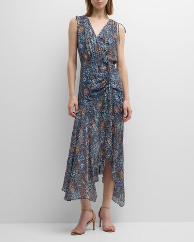 Veronica Beard Dovima Floral Sleeveless A-Line Maxi Dress - Blue