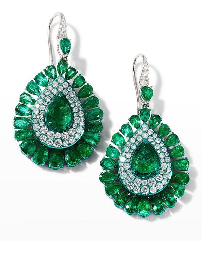 Graziela Gems Rhodium, Emerald And Diamond Earrings - Green