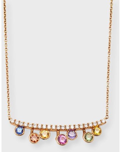 Lisa Nik 18k Rose Gold Rainbow Sapphire Bar Necklace With Diamonds - Multicolor
