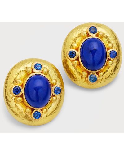 Elizabeth Locke 19k Lapis, Blue Sapphire And Gold Dot Earrings, 20x18mm