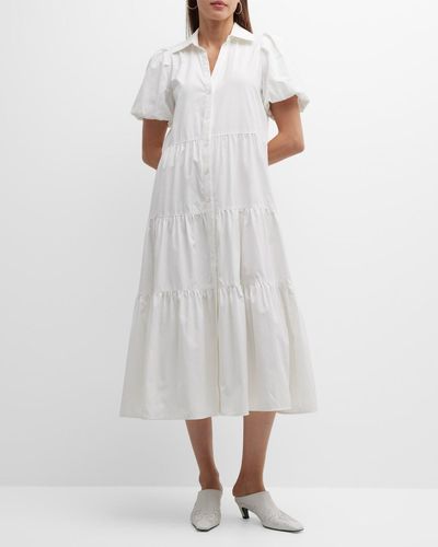 Brochu Walker Havana Tiered Puff-Sleeve Shirtdress - White