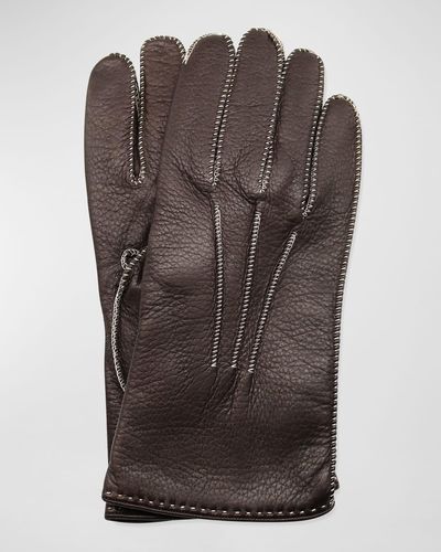 Portolano Deerskin Gloves W/ Contrast Stitching - Brown