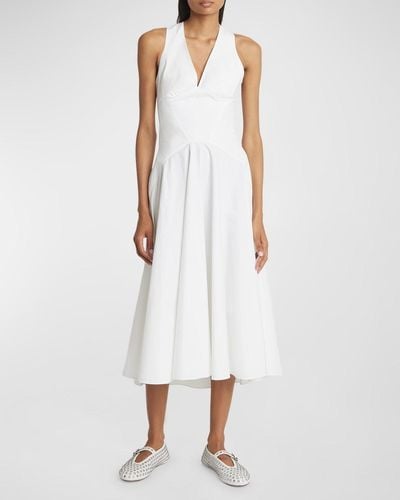 Alaïa V-Neck Sleeveless Crossback Midi Dress - White