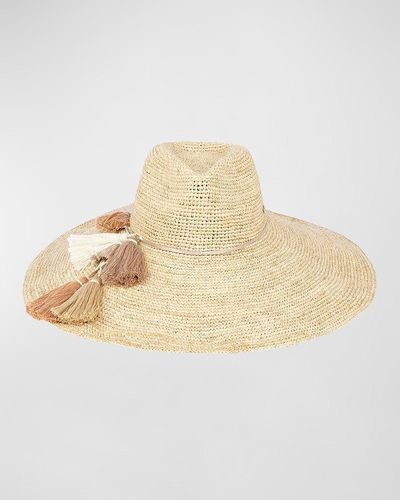 Flora Bella Nicolette Wide-brim Crochet Raffia Rancher Hat W/ Leather Tassel Band - Natural