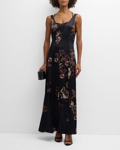 Jason Wu Sleeveless Floral-Print A-Line Maxi Dress - Black