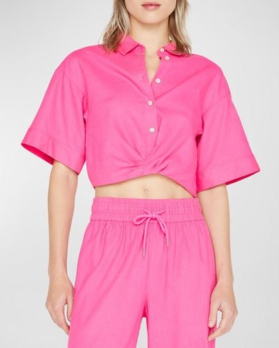 FRAME Cropped Twist-Front Shirt - Pink