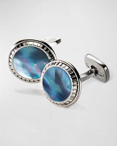 M-clip Gray Mother-of-pearl Round Cufflinks - Blue