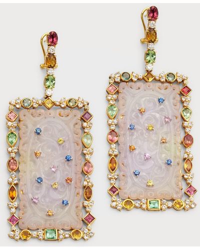 Alexander Laut 18k Yellow Gold Jade Drop Earrings With Multicolor Stones - Metallic