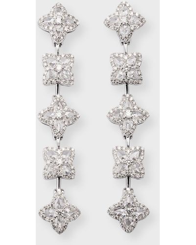 64 Facets 18k White Gold Simply Blossom Diamond Drop Earrings, 2"l