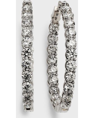 Neiman Marcus 18k White Gold Oval-shape Diamond Gh/si Medium Hoop Earrings