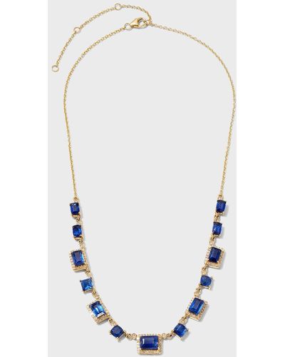 Siena Jewelry Rectangle Kyanite And Diamond Charm Necklace - Blue