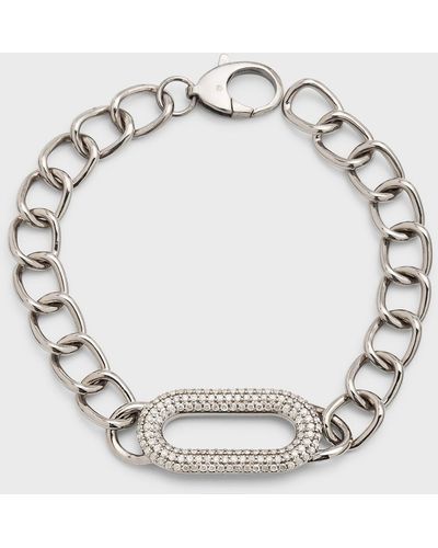 Sheryl Lowe Pavé Diamond Puffy Oval Paperclip Bracelet - Metallic