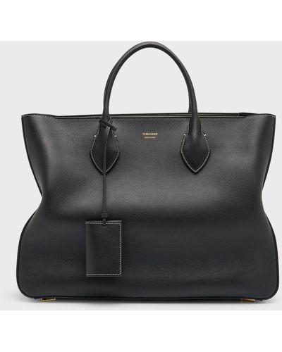 Ferragamo Large Leather Tote Bag - Black