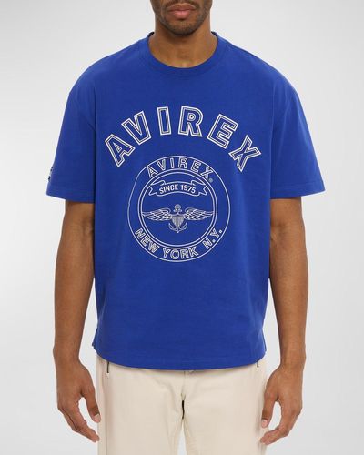 Avirex Stadium Logo-Print Crewneck T-Shirt - Blue