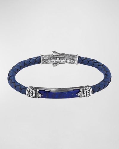 Konstantino Braided Leather Stone Bracelet W/ Sterling - Blue
