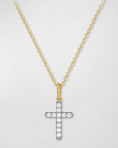 David Yurman Cable Collectibles Cross Necklace With Diamonds In Gold On Chain - White