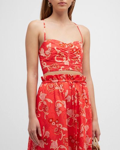 A.L.C. Arit Floral Ruched Crop Top - Red