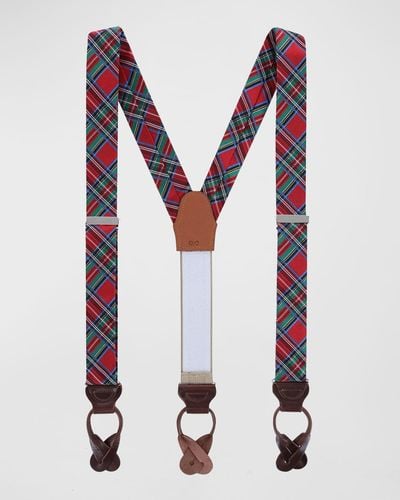 Trafalgar Nicholas Holiday Tartan Plaid Silk Suspender Braces - Multicolor