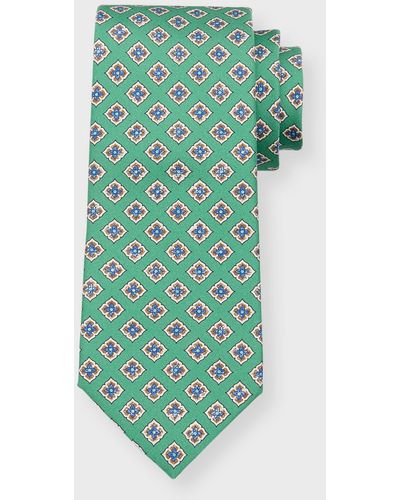 Canali Silk Floral-Print Tie - Green