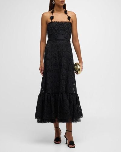 Alexis Villanelle Floral Lace Halter Dress - Black