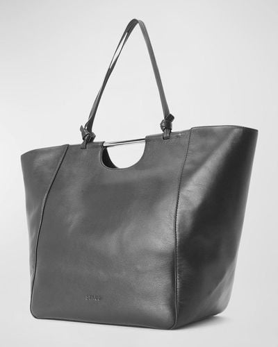 STAUD Mar Leather Shopper Tote Bag - Gray