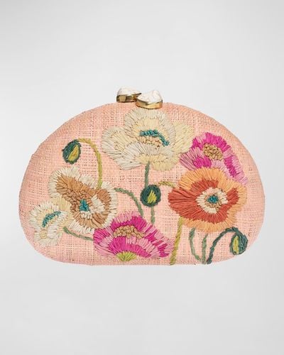Rafe New York Berna Poppies Embroidered Clutch Bag - Pink