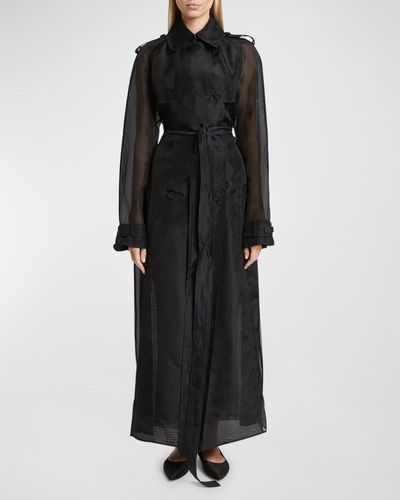 Gabriela Hearst Eithne Pleated Belted Silk Long Trench Coat - Black