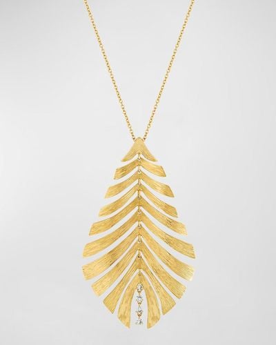 Hueb 18k Bahia Yellow Gold Diamond Leaf Pendant Necklace - Metallic