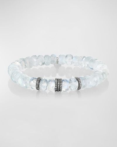 Sheryl Lowe Moonstone 8Mm Bead Bracelet With 5 Pave Diamond Rondelles - Multicolor