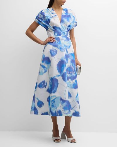 Lela Rose Isabel Floral Print Maxi Dress - Blue