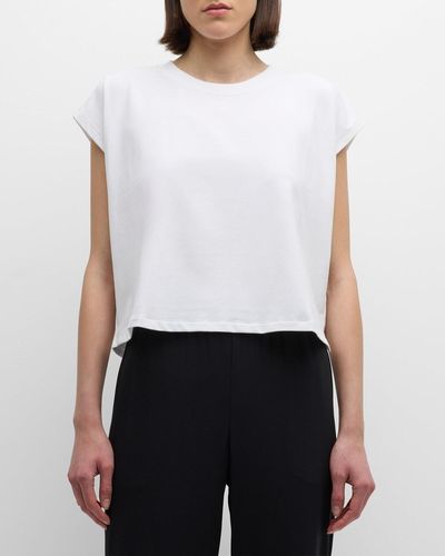 Eileen Fisher Cap-Sleeve Organic Cotton Jersey Shell - White