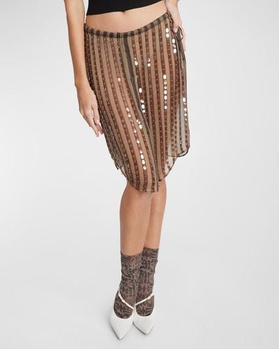 Dries Van Noten Shirty Embellished Sheer Midi Skirt - Natural