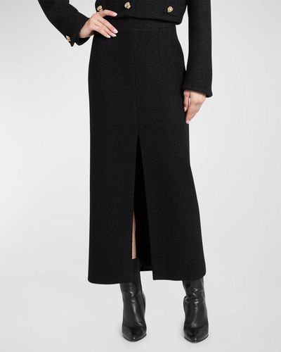 Alexander McQueen Tweed Pencil Midi Skirt With Front Slit - Black